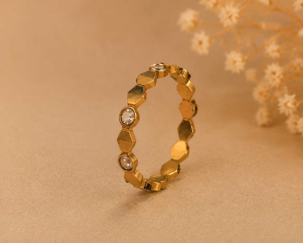 Golden Hex Crystal Ring(size 7,8)