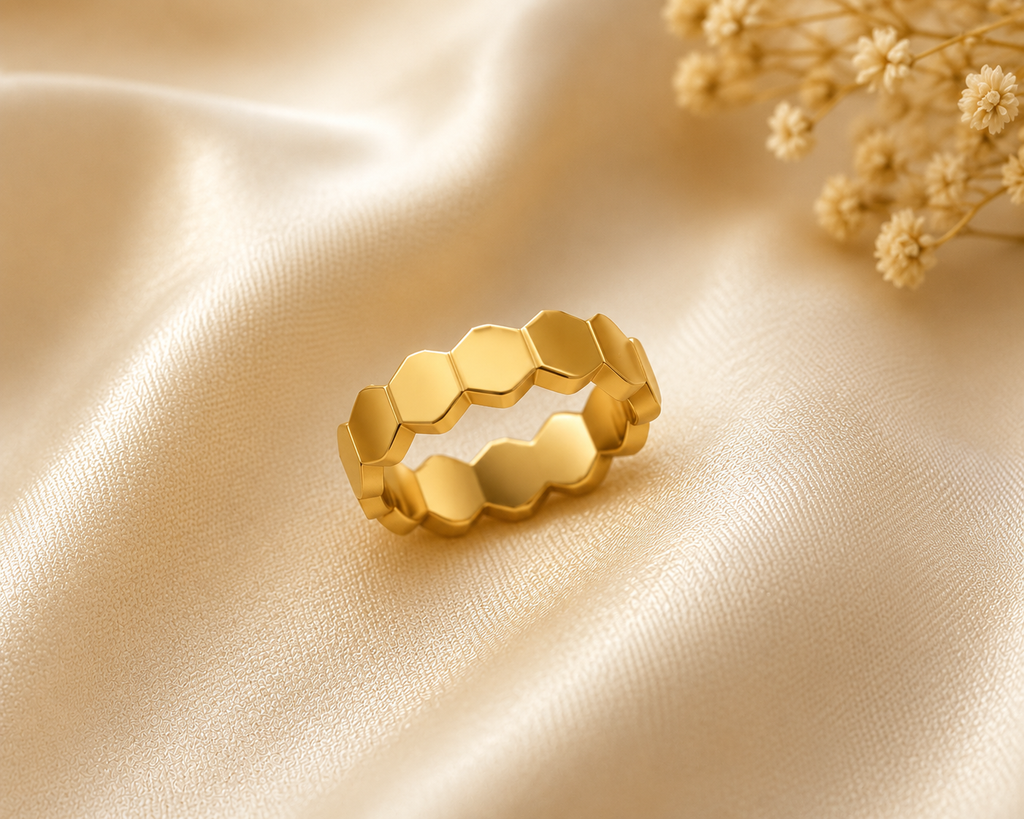 Honeycomb Gold Band Ring(size7,8,9)