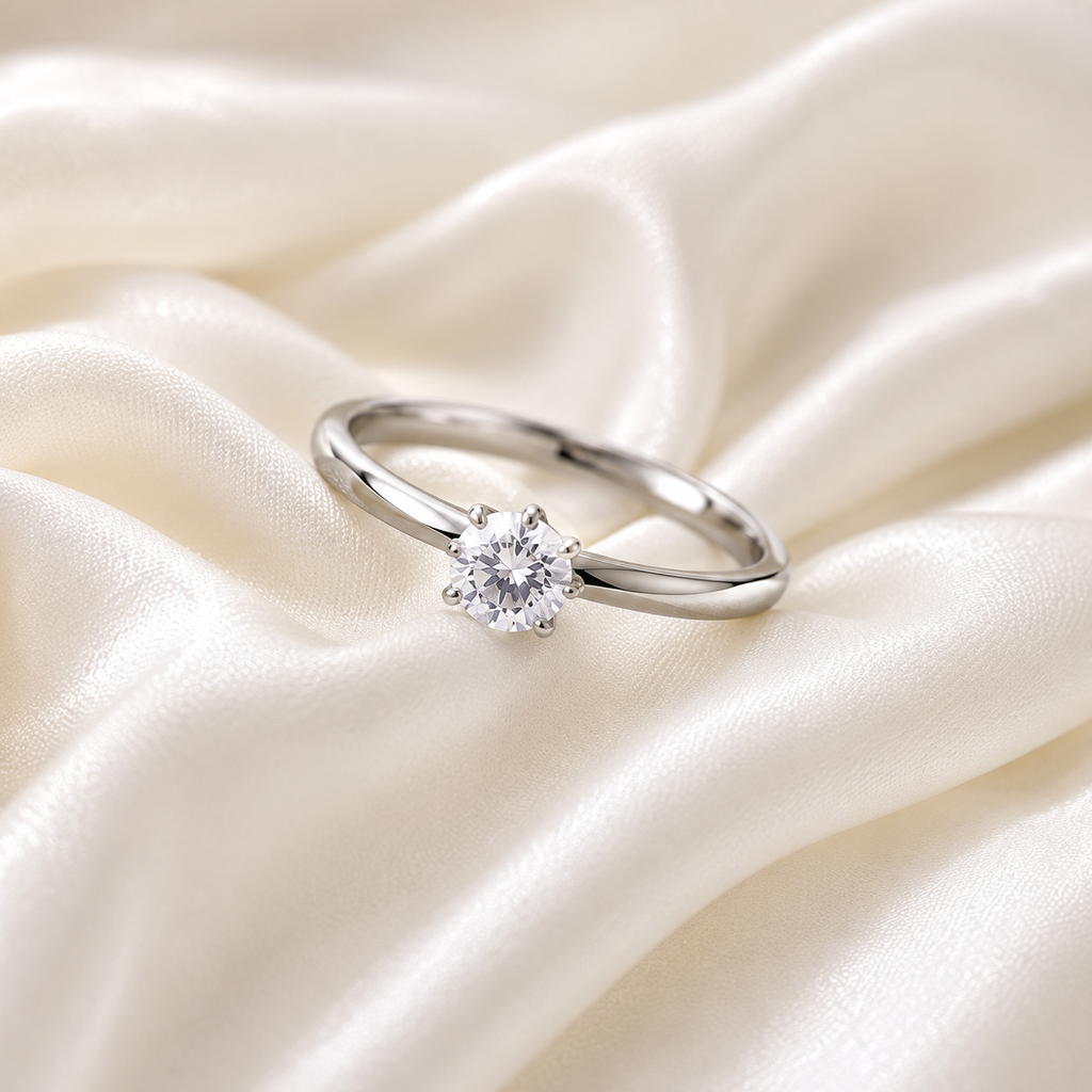Elegant Silver Solitaire Crystal Ring(size7,8,9)