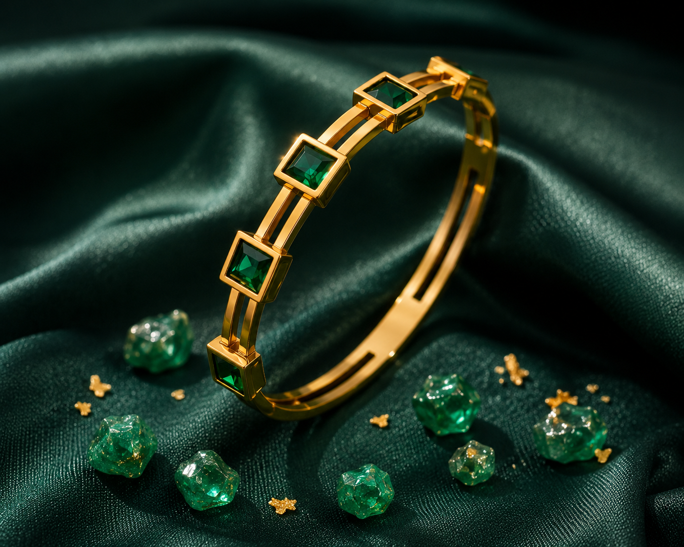 Emerald Luxe Cuff Bracelet For Women - Emerald & Crystal Stone Designer Jewelry | Premium Statement Accessory