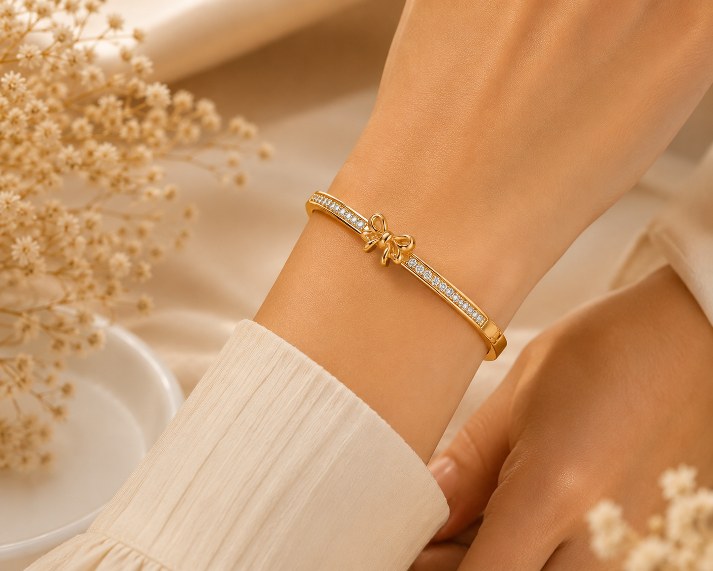 Zarmehr Premium Gold Bow Crystal Bangle for Women | Luxury Elegant Bracelet