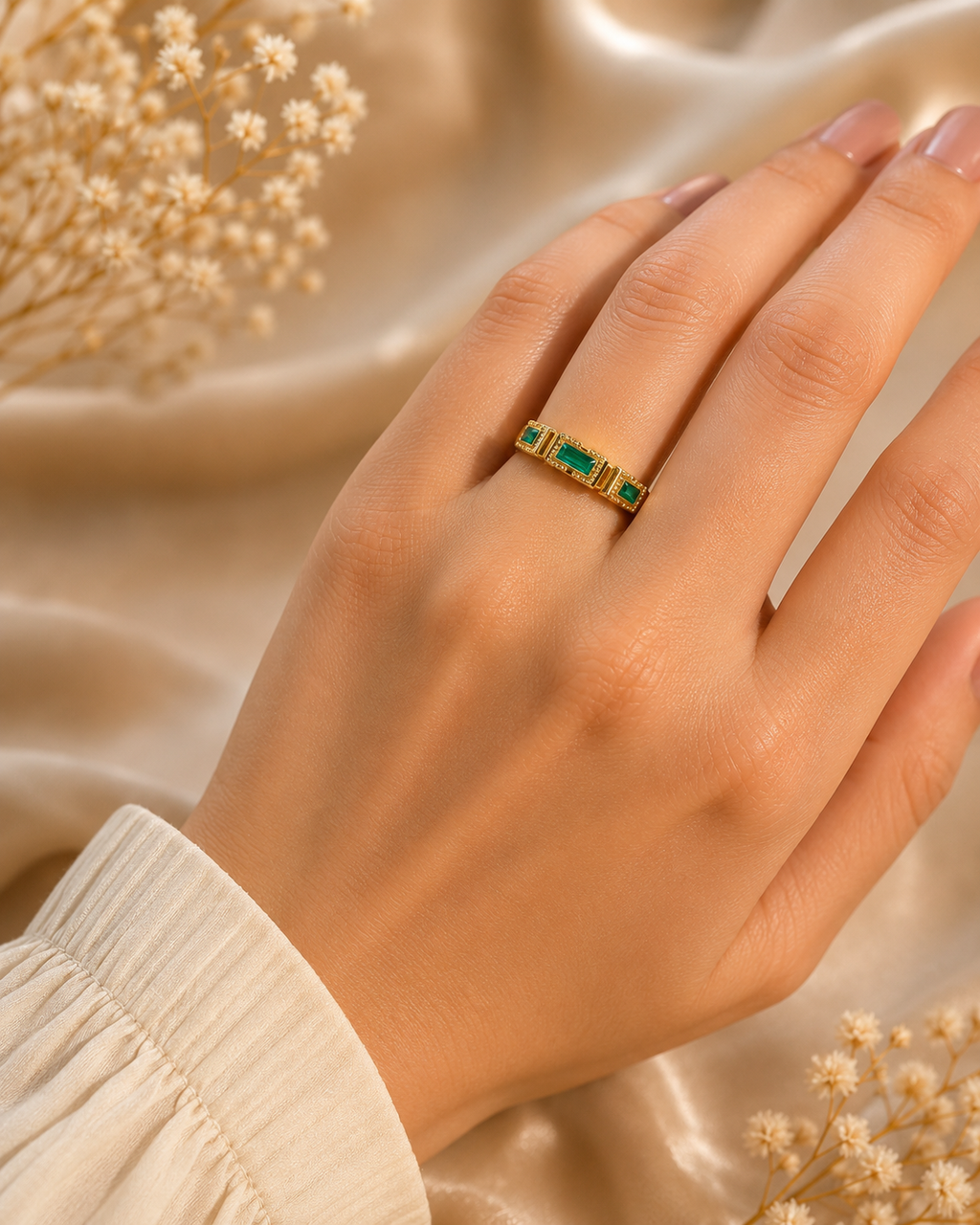 Emerald Luxe Baguette Ring For Women(size 7,8)