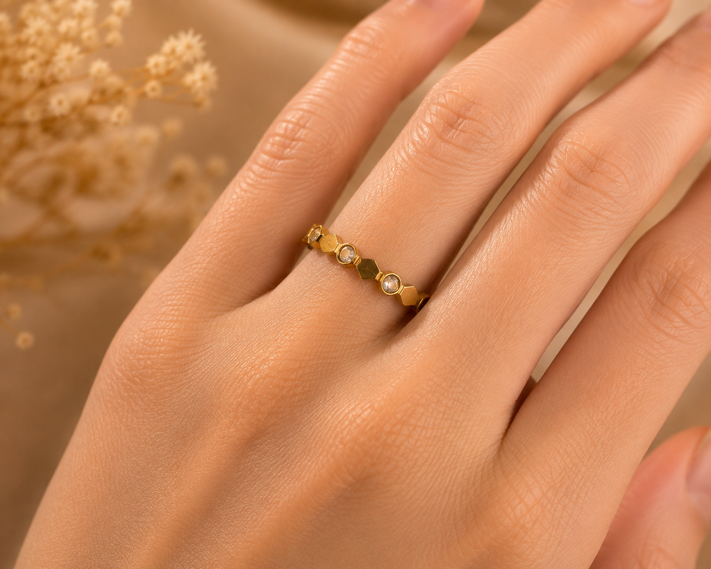 Golden Hex Crystal Ring(size 7,8)