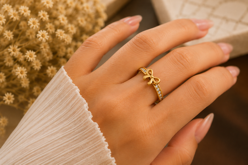 Elegant Ribbon Bow Gold Ring For Women(size6,7,8)