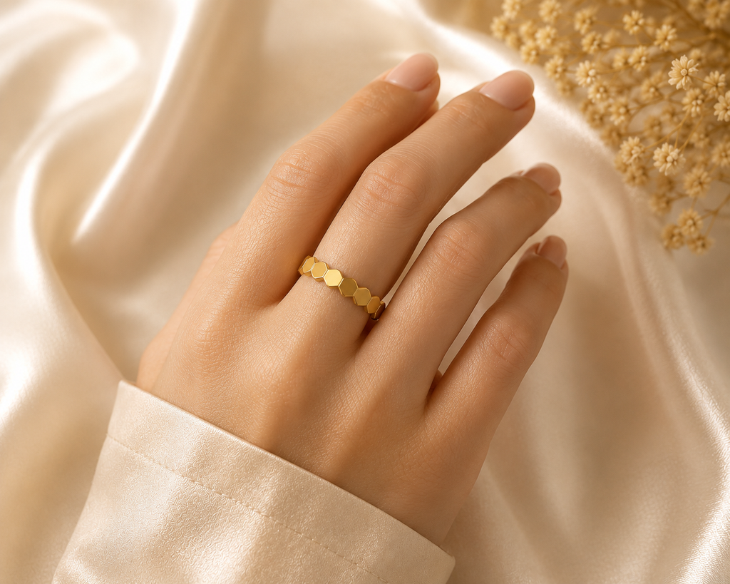 Honeycomb Gold Band Ring(size7,8,9)