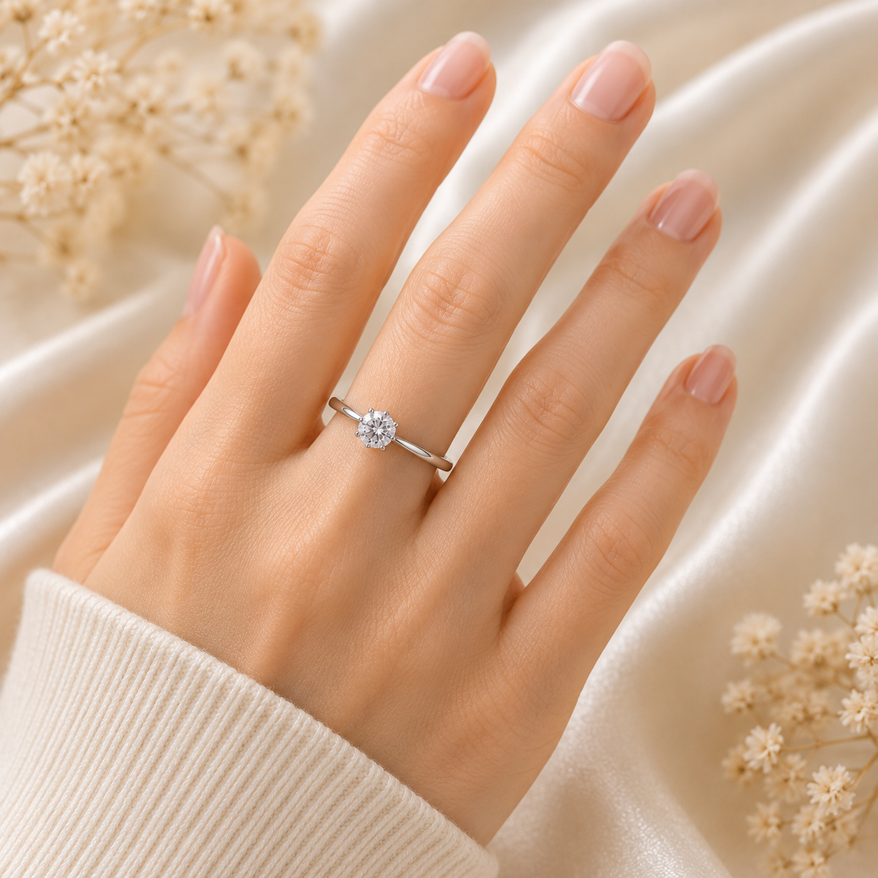 Elegant Silver Solitaire Crystal Ring(size7,8,9)