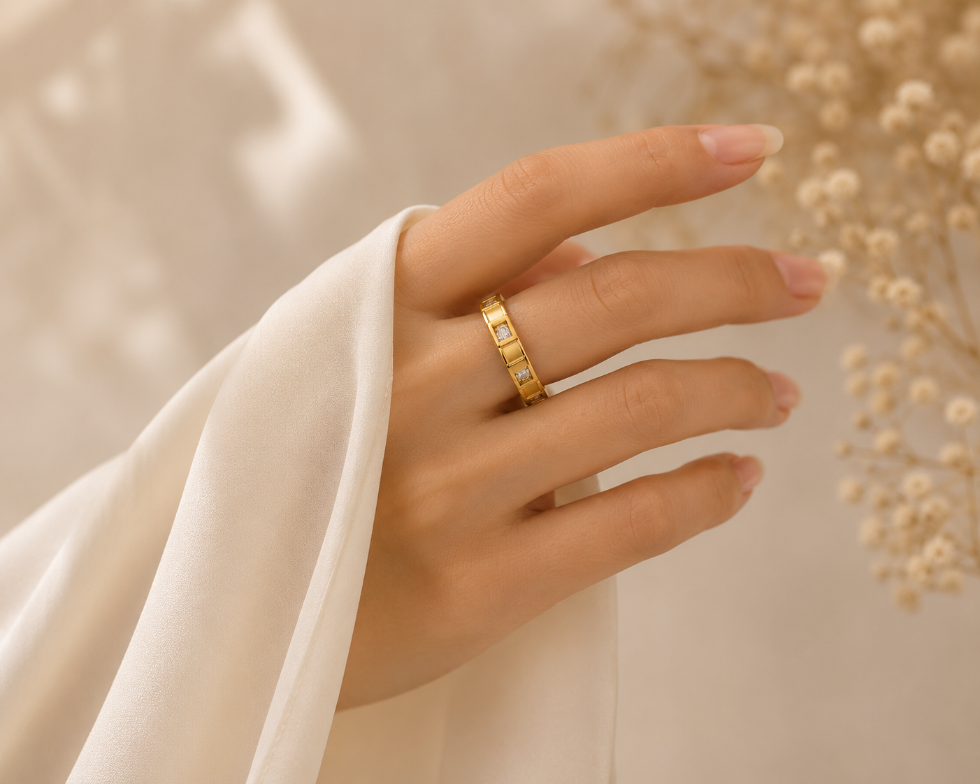 Radiant Trio Crystal Gold Ring For Women (size7,8,9)