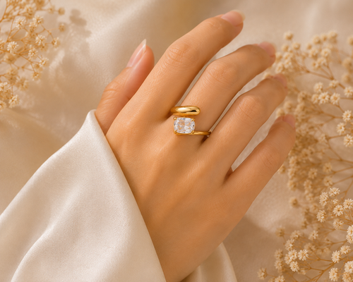 Aurora Crystal Gold Ring – Elegant Gold-Plated Statement Ring(size7,8,9)