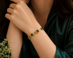 Emerald Luxe Cuff Bracelet For Women - Emerald & Crystal Stone Designer Jewelry | Premium Statement Accessory